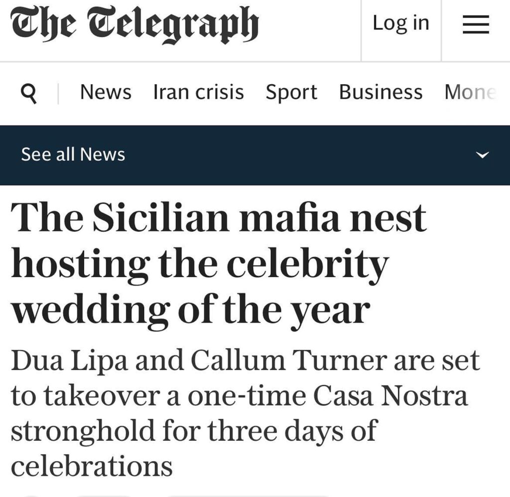 Media Gb “le nozze di Due Lipa nei luoghi della mafia”, è polemica