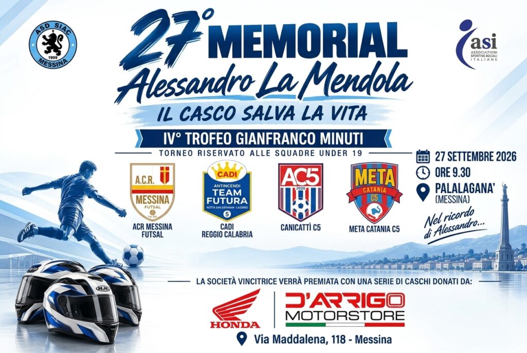 Memorial Alessandro La Mendola, l’Acr Messina Futsal U19 sfida Reggio e Catania