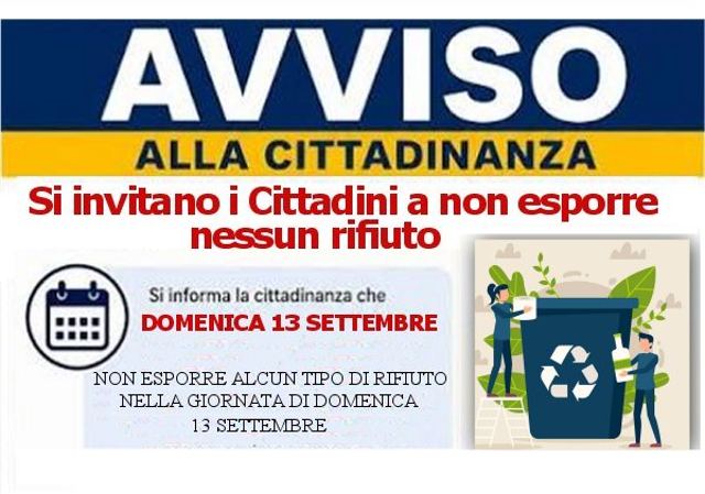 lunedi' 14 settembre "giornata della devozione cittadina" la raccolta differenziata, porta a porta non verrà effettuata